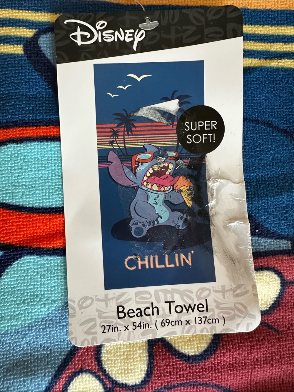Disney Blue Multi Stitch 'Chillin' Graphic Beach Towel